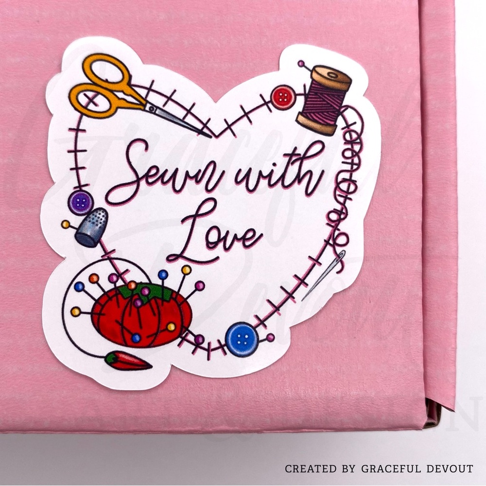Sewn With Love- 2" (inches)  (48ct.) Stickers - Picture 2 of 3